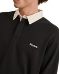The Rhythm Mens Koa Vintage Rugby Long Sleeve Polo Shirt in Black