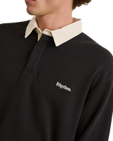 The Rhythm Mens Koa Vintage Rugby Long Sleeve Polo Shirt in Black