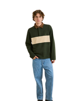 The Rhythm Mens Awake Polar Fleece Polo Shirt in Forest