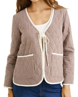 The Rhythm Womens London Check Reversible Quilted Jacket in Chocolate