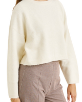 The Rhythm Womens Estelle Fluffy Crew Neck Knit Jumper in Cream