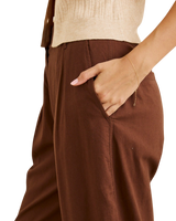 The Rhythm Womens Venice Tailored Linen Trousers in Chocolate