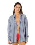 Beach Days Pinstripe Shirt in Dusty Blue