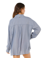 Beach Days Pinstripe Shirt in Dusty Blue