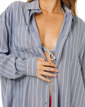 Beach Days Pinstripe Shirt in Dusty Blue