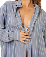 Beach Days Pinstripe Shirt in Dusty Blue