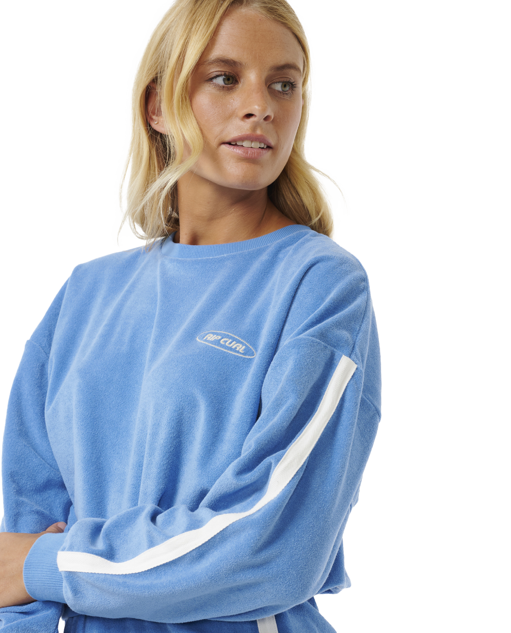The Rip Curl Womens High Tide Terry Sweatshirt in Bright Blue