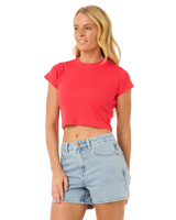 The Rip Curl Womens Classic Ribbed T-Shirt in Hibiscus Red