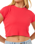 The Rip Curl Womens Classic Ribbed T-Shirt in Hibiscus Red