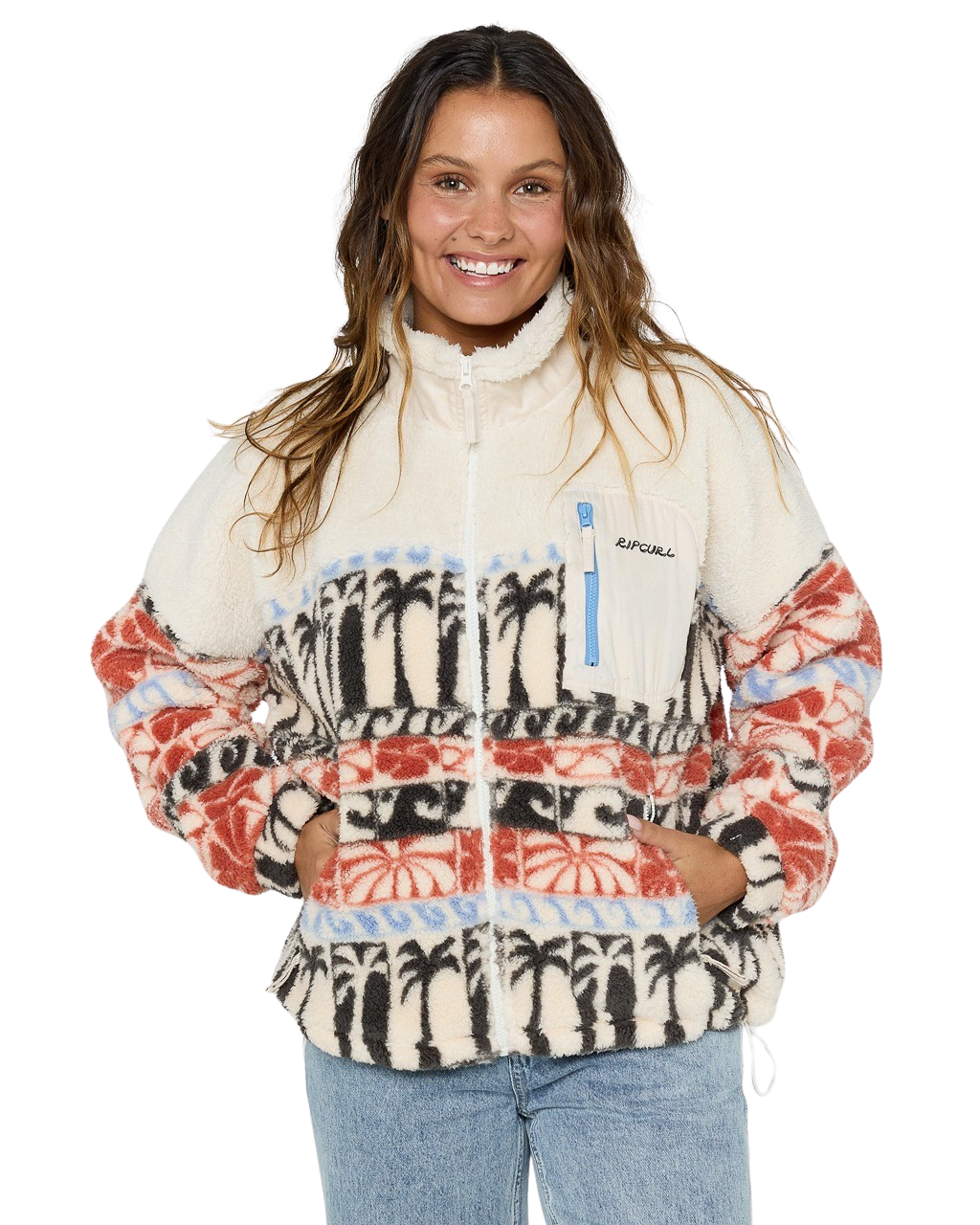 The Rip Curl Womens Artist Of The Search Oceanic Polar Fleece Jacket in Beige