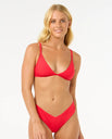 The Rip Curl Womens Premium Surf Fixed Tri Bikini Top in Hibiscus Red