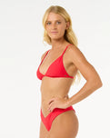 The Rip Curl Womens Premium Surf Fixed Tri Bikini Top in Hibiscus Red