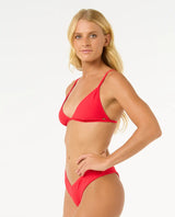 The Rip Curl Womens Premium Surf Fixed Tri Bikini Top in Hibiscus Red