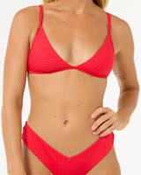 The Rip Curl Womens Premium Surf Fixed Tri Bikini Top in Hibiscus Red