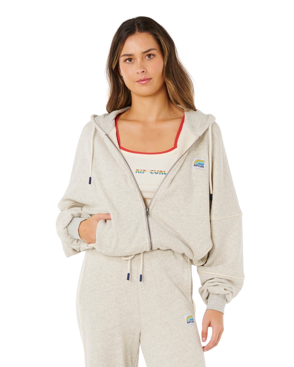 Surf Side Spliced Zip Hoodie in Grey Marle