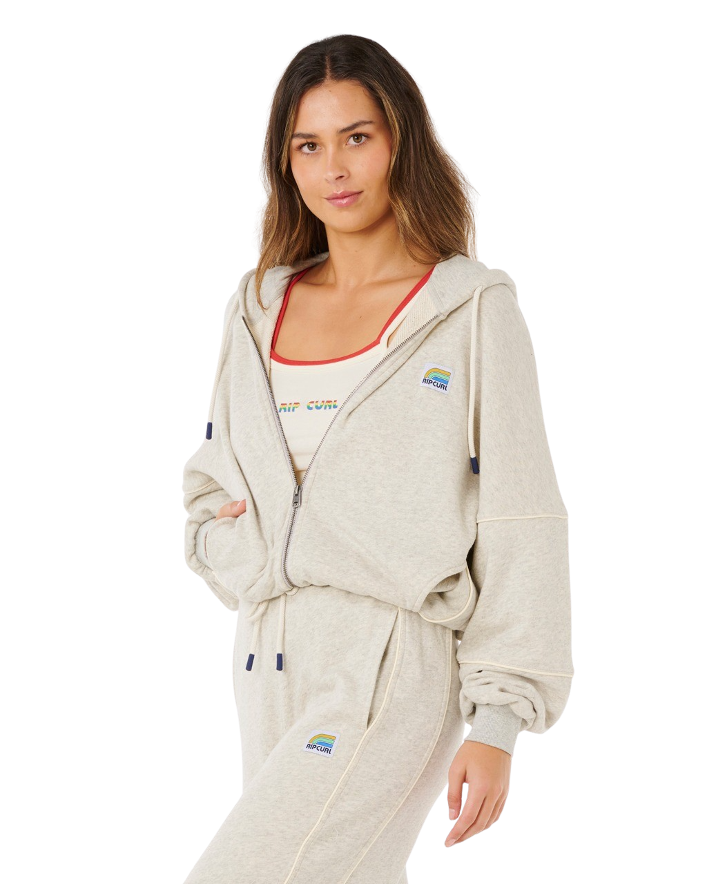 Surf Side Spliced Zip Hoodie in Grey Marle