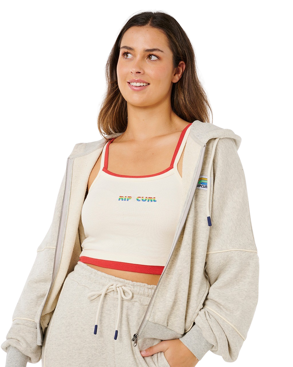 Surf Side Spliced Zip Hoodie in Grey Marle