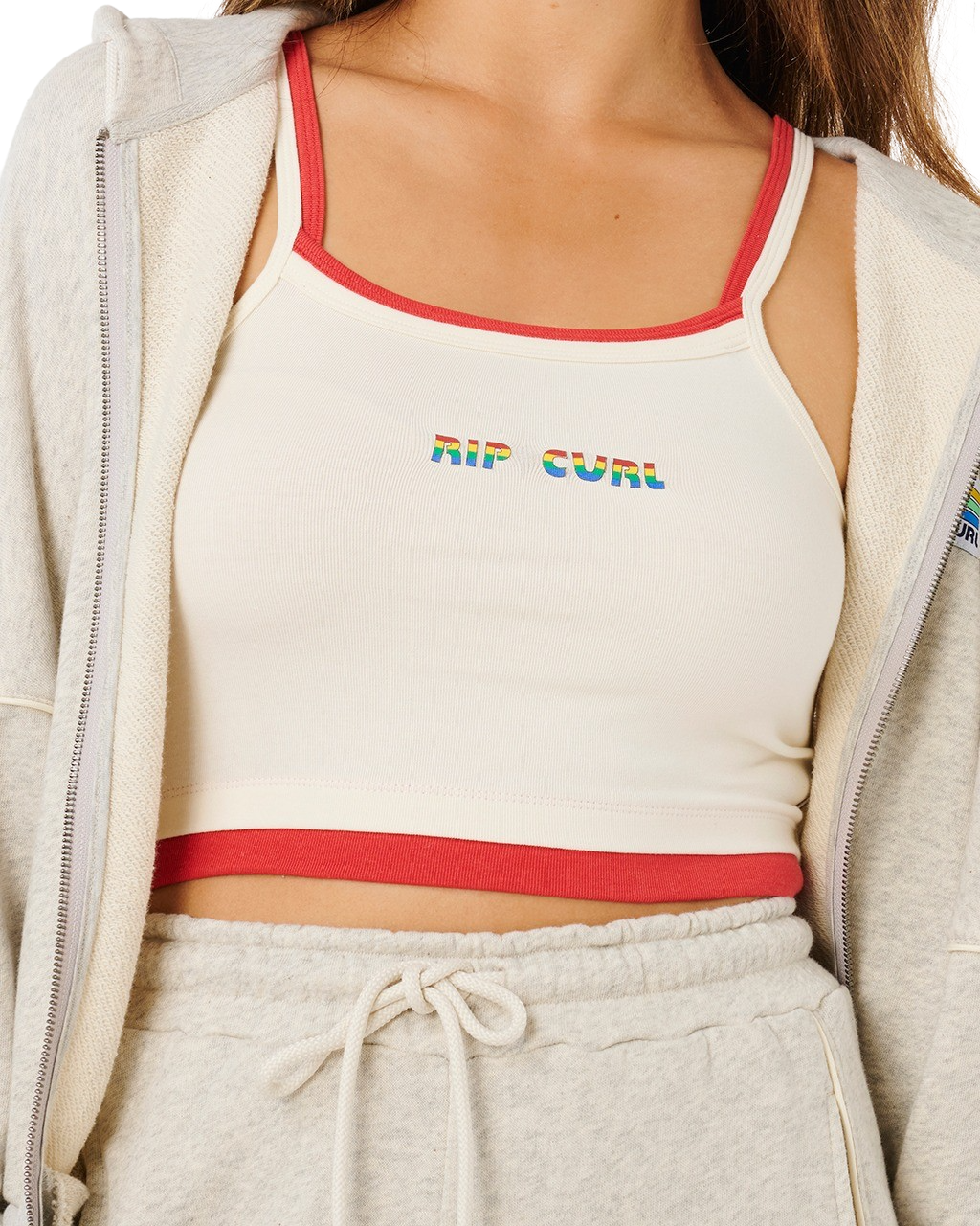 Surf Side Spliced Zip Hoodie in Grey Marle