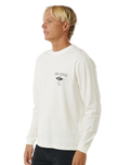 The Rip Curl Mens Fade Out Icon Long Sleeve T-Shirt in Bone