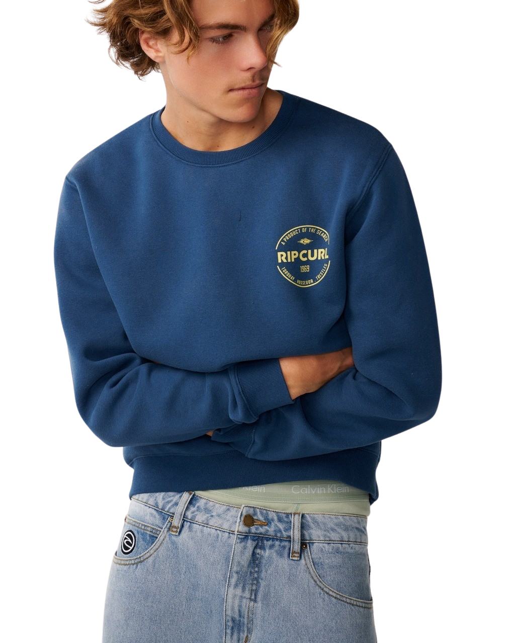 The Rip Curl Mens Staple Sweatshirt in Light Navy