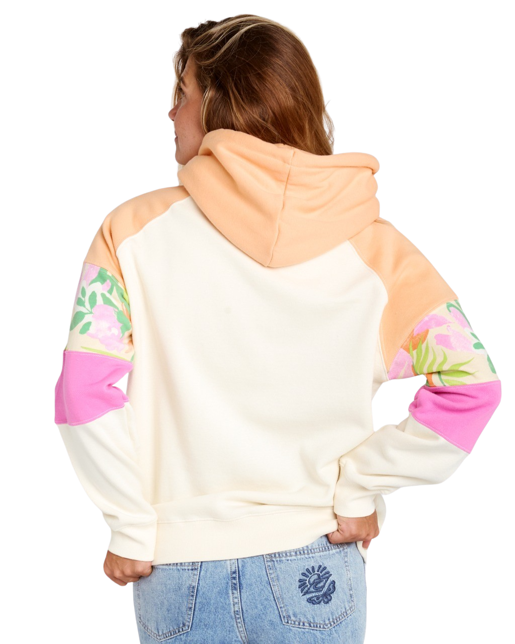 Colour Block Zip Hoodie in Off White