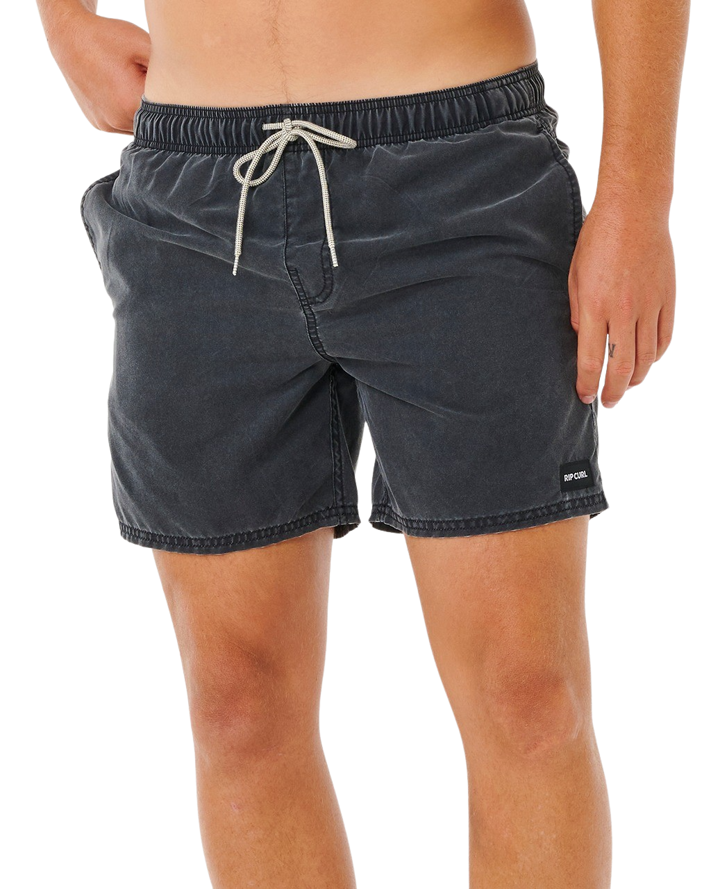 Offset Washed Volley Shorts in Black