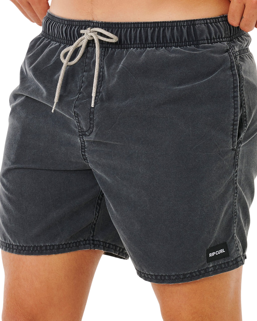 Offset Washed Volley Shorts in Black