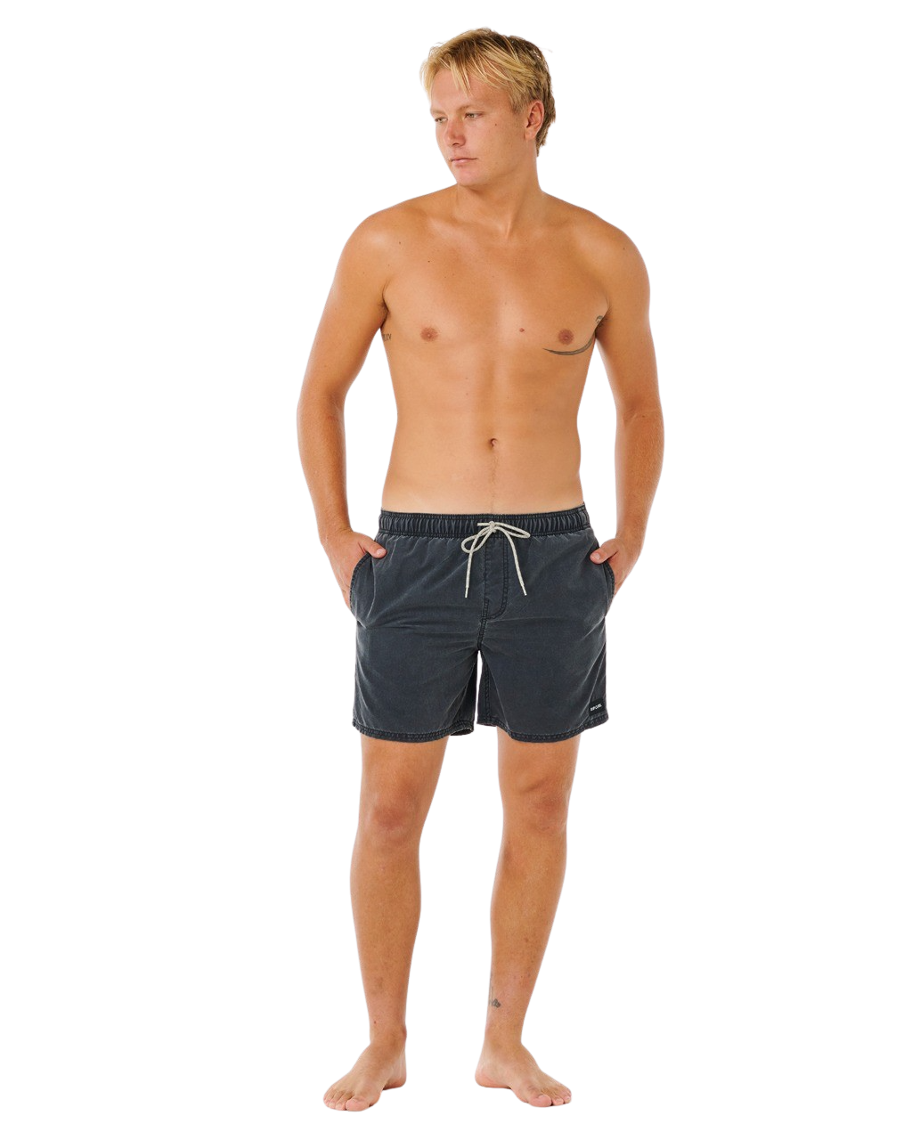 Offset Washed Volley Shorts in Black