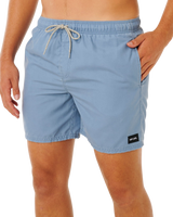 Offset Washed Volley Shorts in Faded Denim