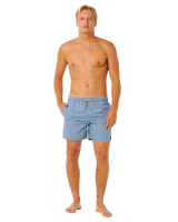 Offset Washed Volley Shorts in Faded Denim