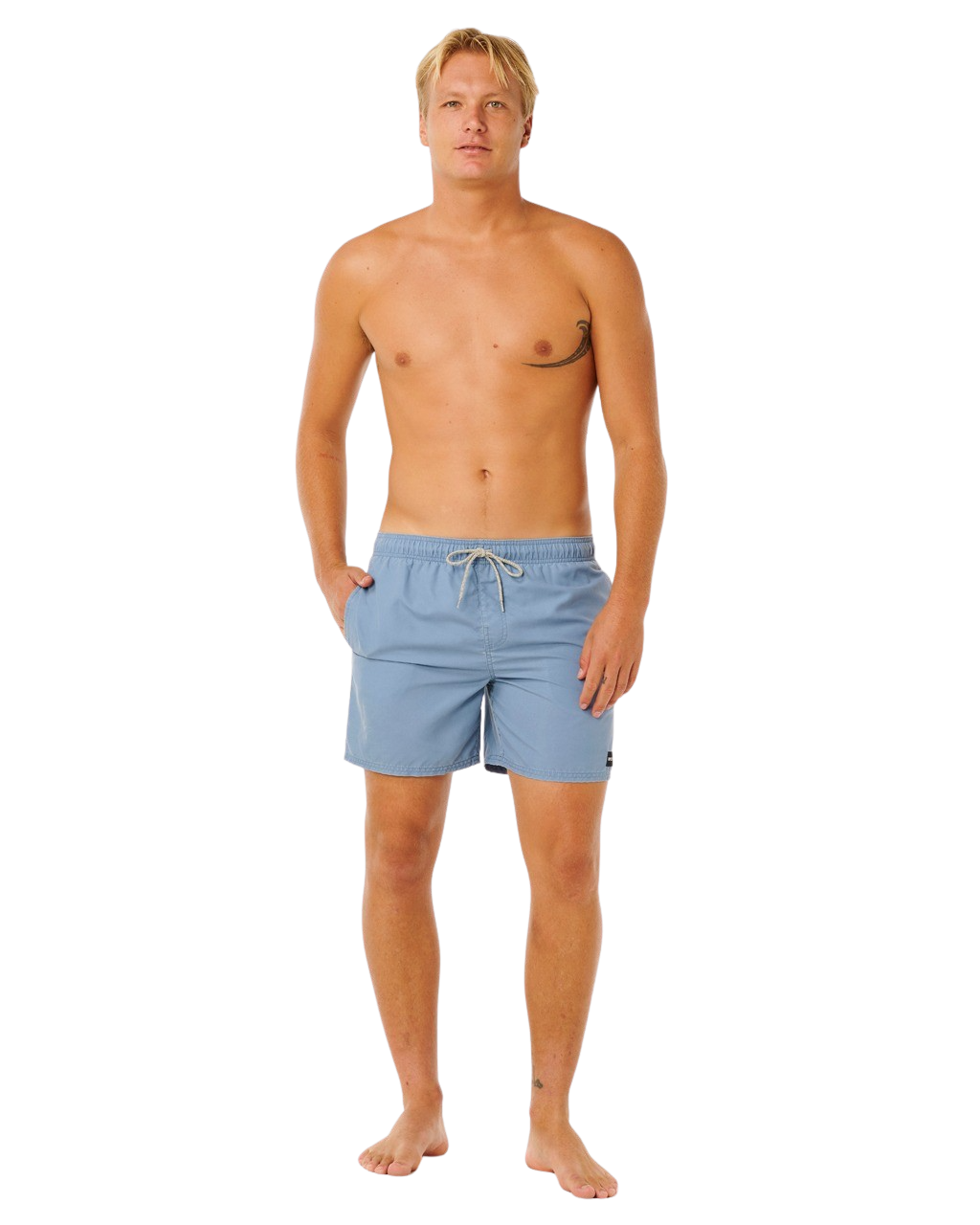 Offset Washed Volley Shorts in Faded Denim