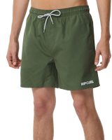 The Rip Curl Mens Streamline Offset Volley Shorts in Dark Olive