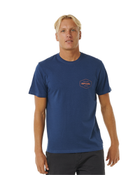 The Rip Curl Mens Stapler T-Shirt in Washed Navy