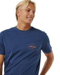 The Rip Curl Mens Stapler T-Shirt in Washed Navy