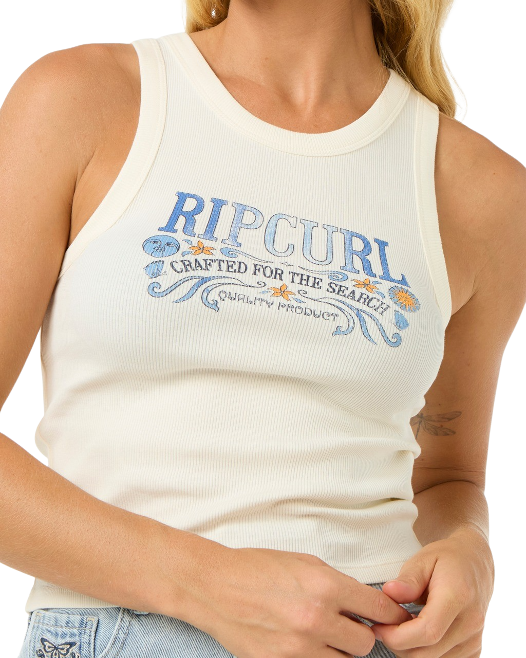 The Rip Curl Womens Luna Ribbed Vest in Bone