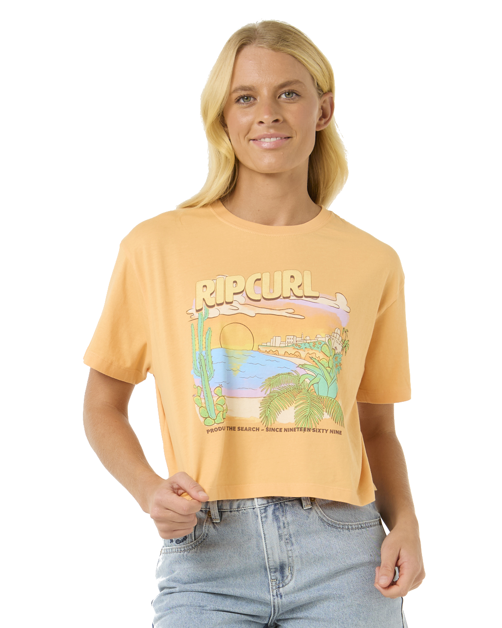 The Rip Curl Womens La Paloma Crop T-Shirt in Pastel Orange