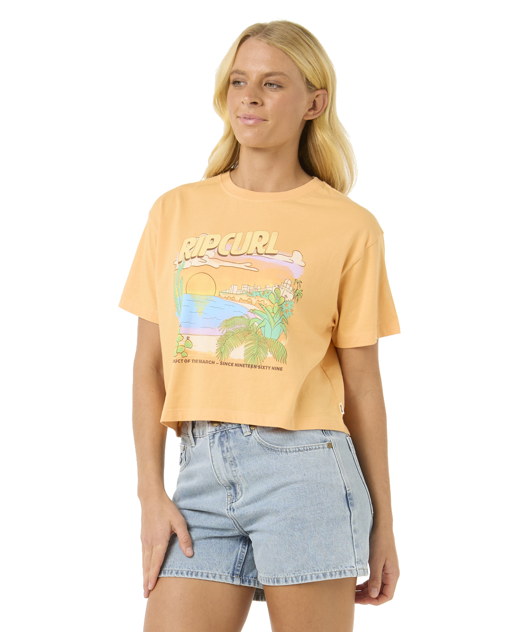 The Rip Curl Womens La Paloma Crop T-Shirt in Pastel Orange