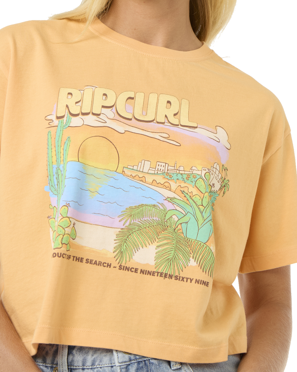 The Rip Curl Womens La Paloma Crop T-Shirt in Pastel Orange