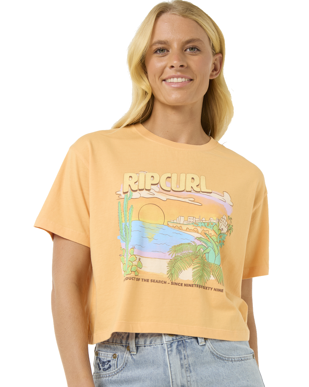 The Rip Curl Womens La Paloma Crop T-Shirt in Pastel Orange