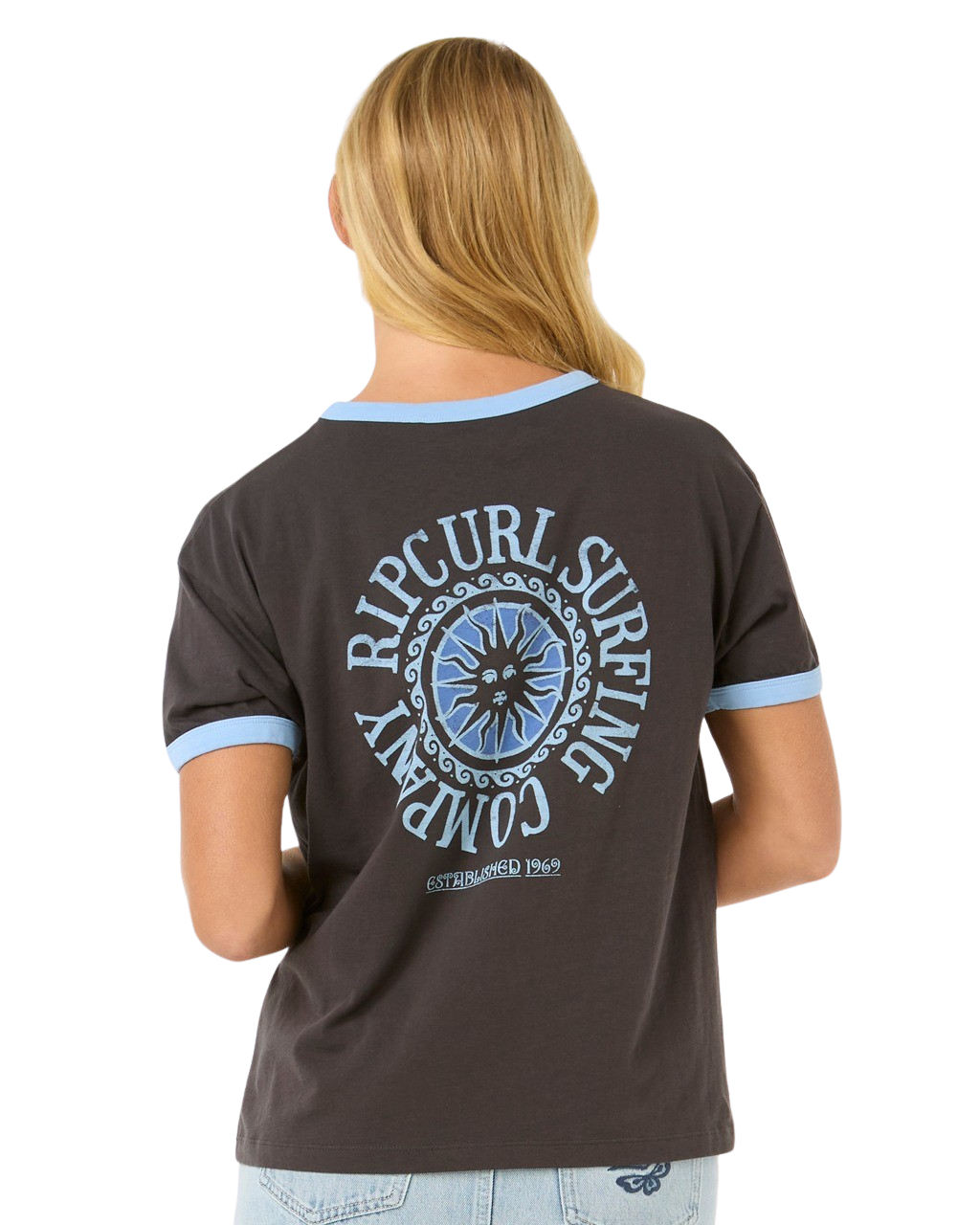The Rip Curl Womens San Carlos Ringer T-Shirt in Washed Black