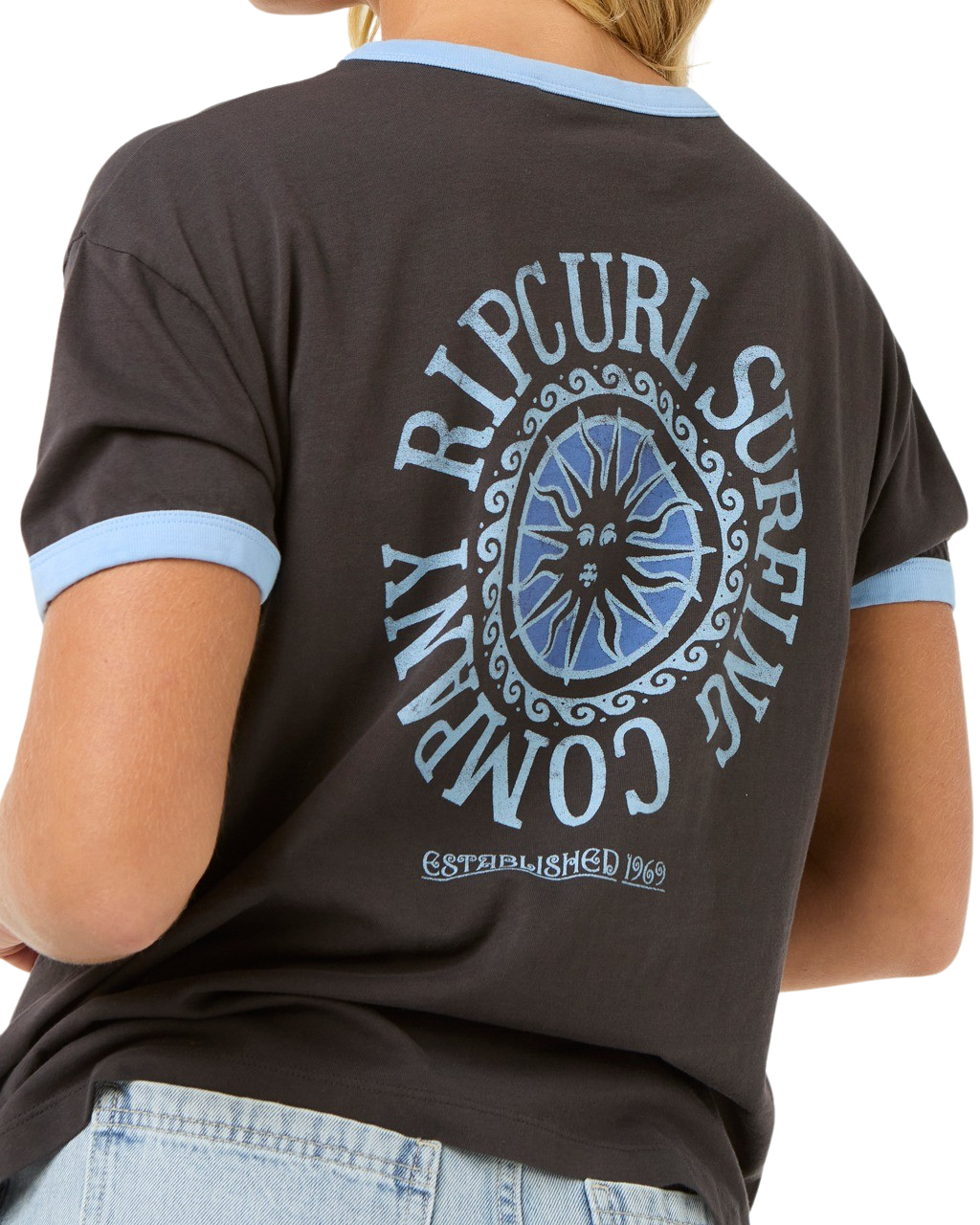 The Rip Curl Womens San Carlos Ringer T-Shirt in Washed Black