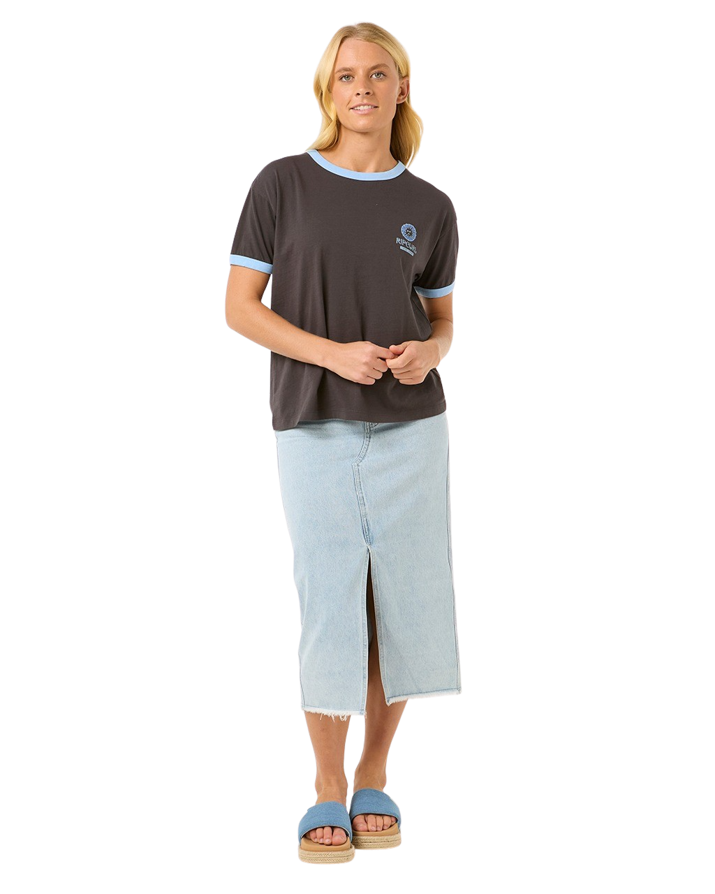 The Rip Curl Womens San Carlos Ringer T-Shirt in Washed Black