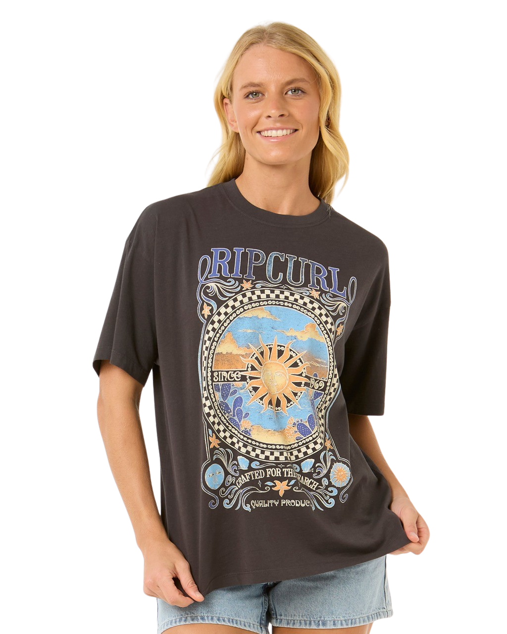The Rip Curl Womens Luna Heritage T-Shirt in Washed Black