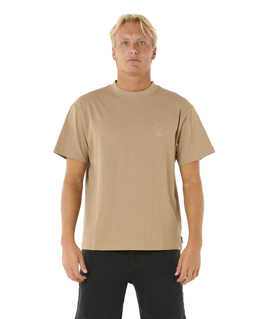 The Rip Curl Mens Search Embroidery T-Shirt in Sand Dune
