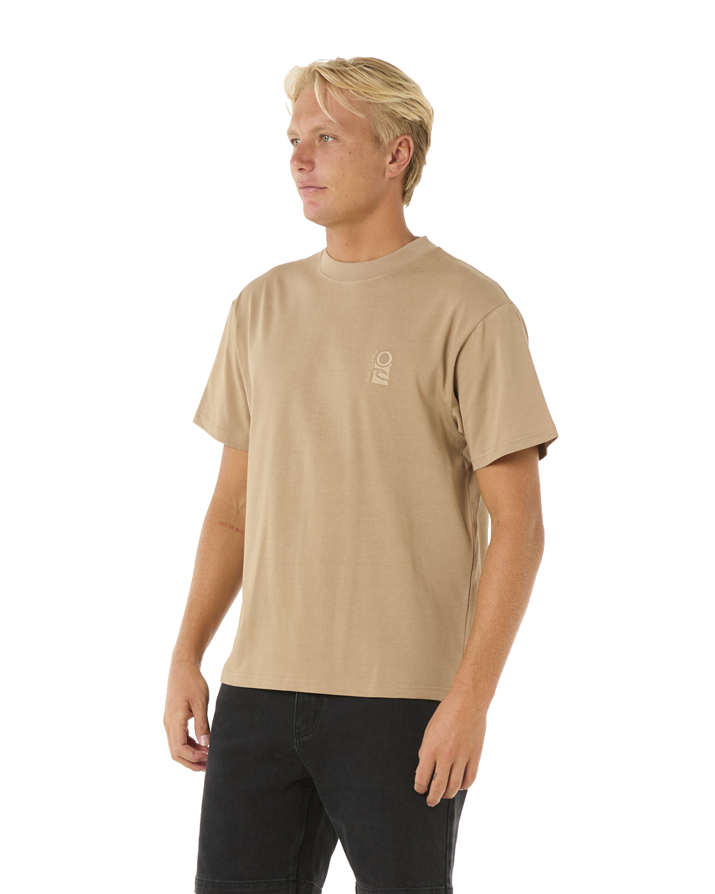 The Rip Curl Mens Search Embroidery T-Shirt in Sand Dune