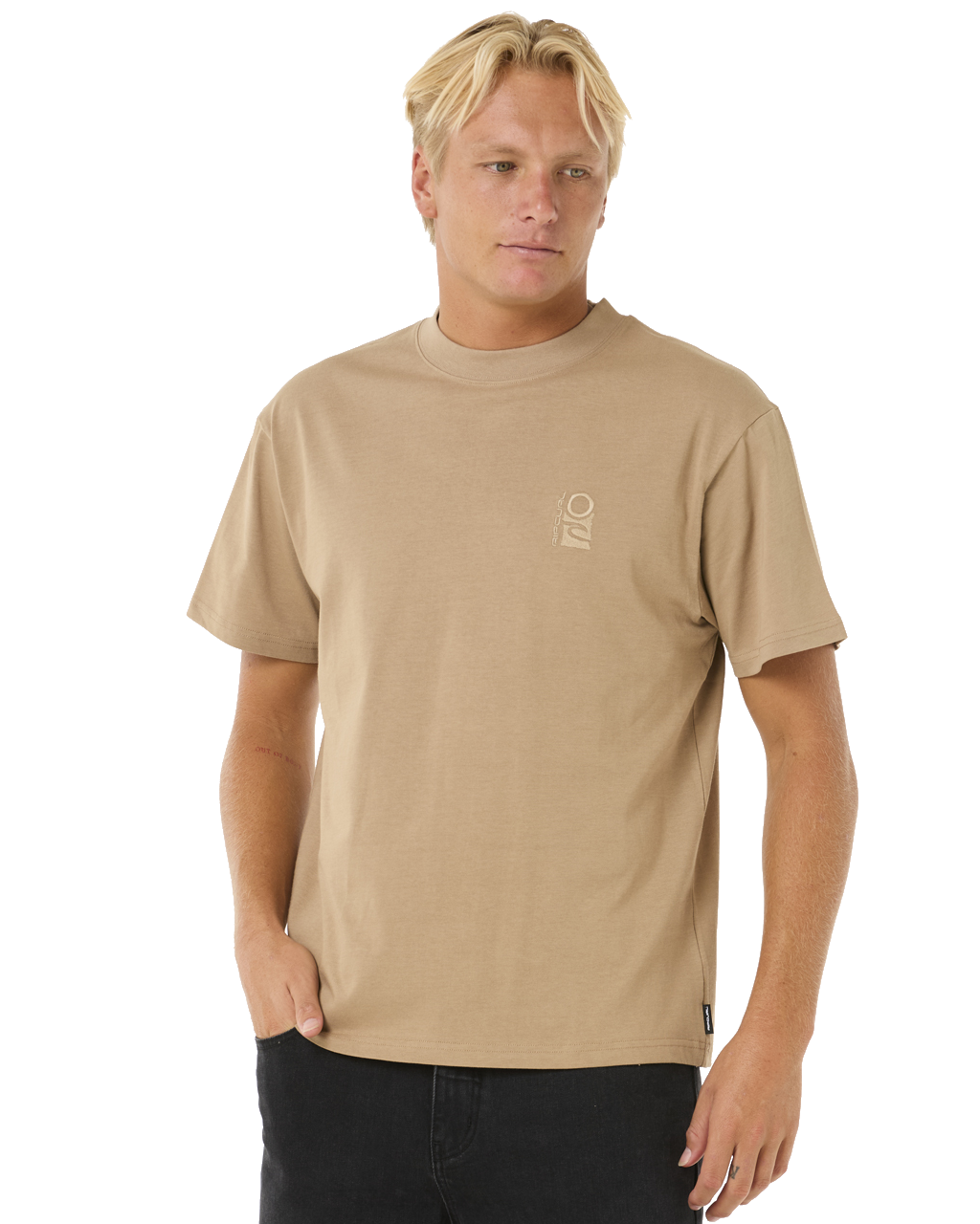The Rip Curl Mens Search Embroidery T-Shirt in Sand Dune