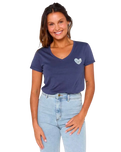 Heart V Neck T-Shirt in Navy