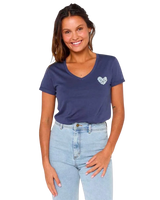 Heart V Neck T-Shirt in Navy