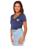 Heart V Neck T-Shirt in Navy