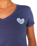 Heart V Neck T-Shirt in Navy
